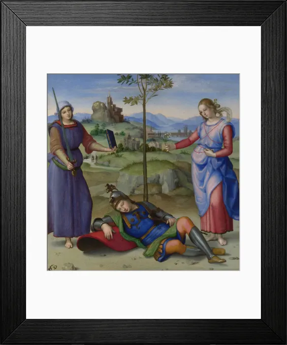 Framed Print : An Allegory (Vision of a Knight), c. 1504. Artist: Raphael (1483-1520) Framed Print : An Allegory (Vision of a Knight), c. 1504. Artist: Raphael (1483-1520)