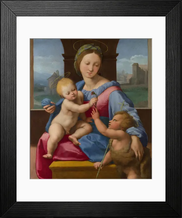 Framed Print : The Madonna and Child with the Infant Baptist (The Garvagh Madonna), ca 1509-1510. Artist: Raphael (1483-1520) Framed Print : The Madonna and Child with the Infant Baptist (The Garvagh Madonna), ca 1509-1510. Artist: Raphael (1483-1520)