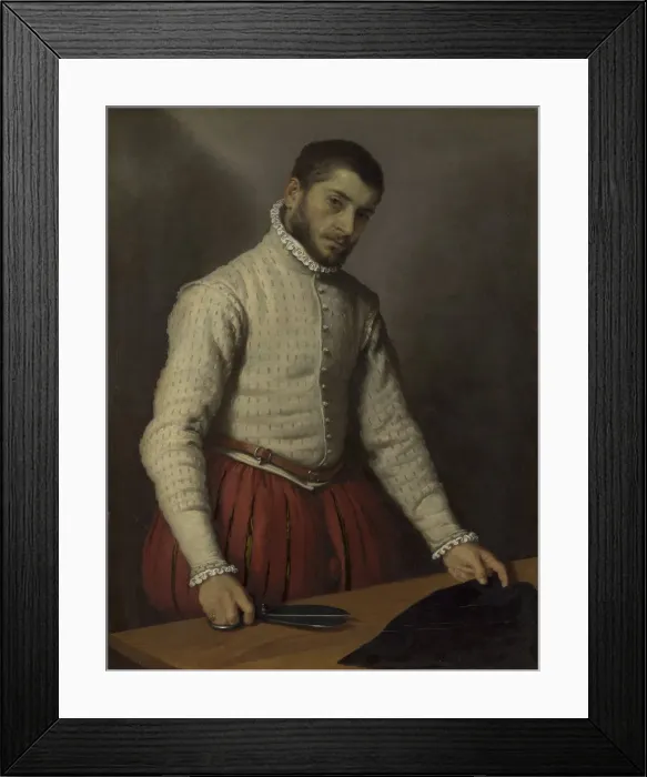 Framed Print : The Tailor (Il Tagliapanni), c. 1565. Artist: Moroni, Giovan Battista (1520 / 25-1578) Framed Print : The Tailor (Il Tagliapanni), c. 1565. Artist: Moroni, Giovan Battista (1520 / 25-1578)