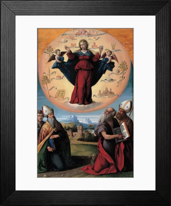 Framed Print : The Immaculate Conception with saints, c. 1535-1550. Artist: Garofalo, Benvenuto Tisi da (1481-1559) Framed Print : The Immaculate Conception with saints, c. 1535-1550. Artist: Garofalo, Benvenuto Tisi da (1481-1559)