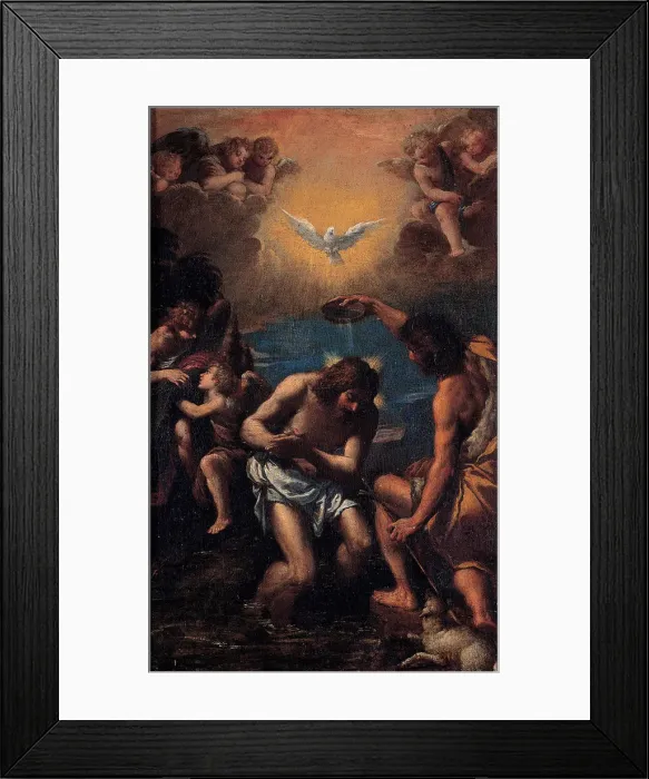 Framed Print : The Baptism of Christ, 1585-1590. Artist: Scarsellino (Scarsella), Ippolito (1551-1620) Framed Print : The Baptism of Christ, 1585-1590. Artist: Scarsellino (Scarsella), Ippolito (1551-1620)