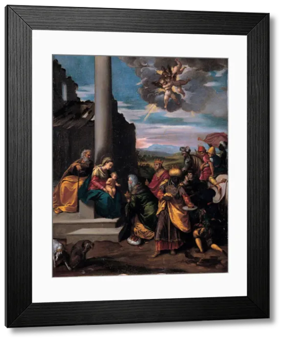 Framed Print : The Adoration of the Magi, 1575-1580. Artist: Scarsellino (Scarsella), Ippolito (1551-1620) Framed Print : The Adoration of the Magi, 1575-1580. Artist: Scarsellino (Scarsella), Ippolito (1551-1620)