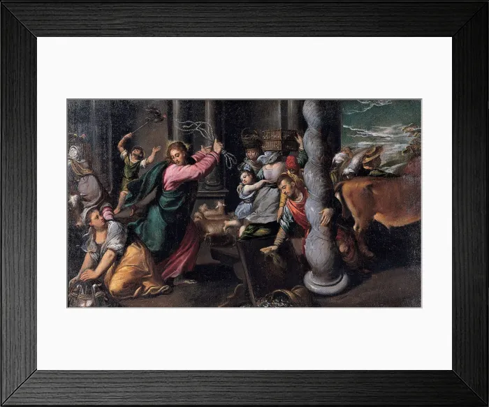 Framed Print : Christ Driving the Money Lenders from the Temple, 1580-1585. Artist: Scarsellino (Scarsella), Ippolito (1551-1620) Framed Print : Christ Driving the Money Lenders from the Temple, 1580-1585. Artist: Scarsellino (Scarsella), Ippolito (1551-1620)