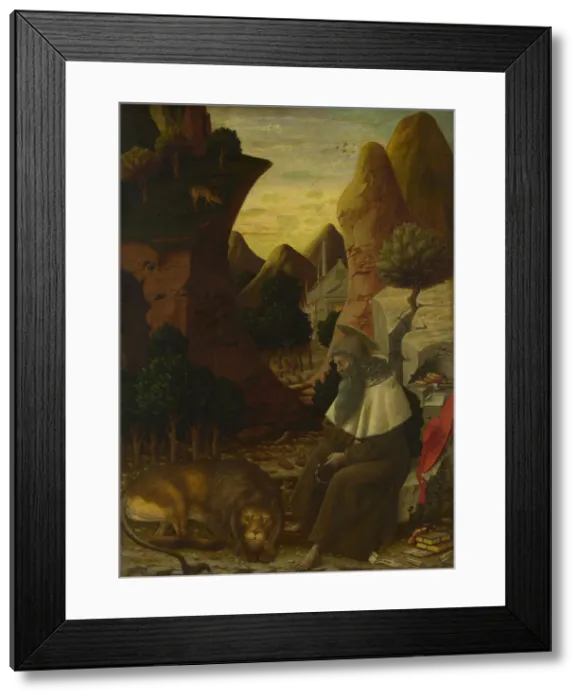 Framed Print : Saint Jerome in a Landscape, c. 1440. Artist: Bono da Ferrara (active 1442-1461) Framed Print : Saint Jerome in a Landscape, c. 1440. Artist: Bono da Ferrara (active 1442-1461)