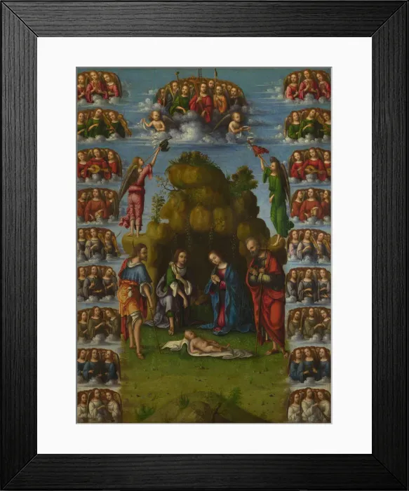 Framed Print : The Adoration of the Shepherds with Angels, 1499. Artist: Costa, Lorenzo (1460-1535) Framed Print : The Adoration of the Shepherds with Angels, 1499. Artist: Costa, Lorenzo (1460-1535)