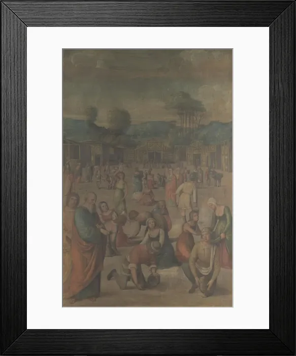 Framed Print : The Israelites gathering Manna (from the Story of Moses), after 1508. Artist: Costa, Lorenzo (1460-1535)