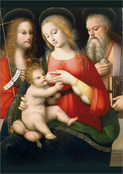 Madonna with Child and Saints John the Baptist and Jerome, Early 16th century. Artist: Piccinelli, Andrea (ca. 1485-1519)