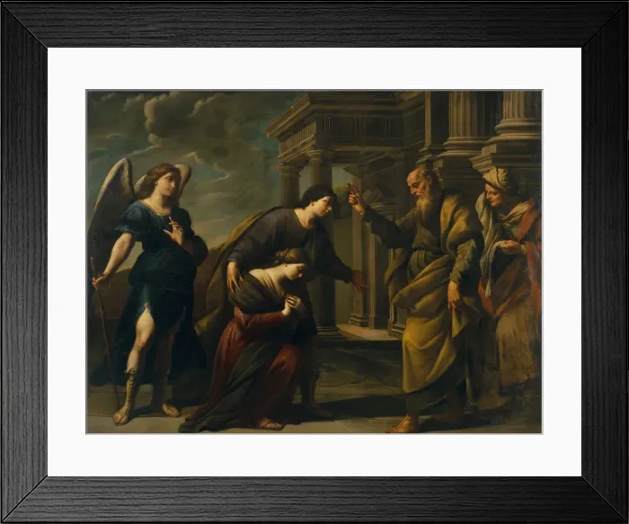 Framed Print : Raguels Blessing of her Daughter Sarah before Leaving Ecbatana with Tobias, c. 1640. Artist: Vaccaro, Andrea (1604-1670)