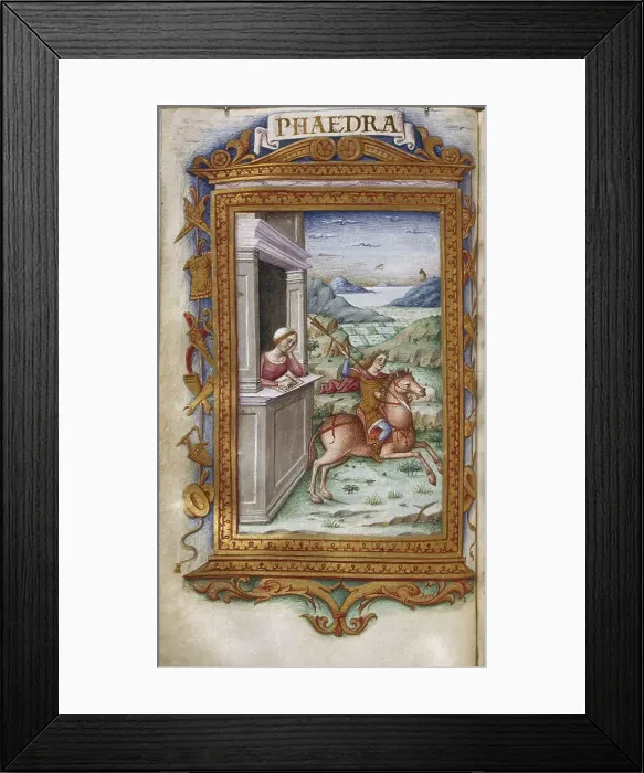 Framed Print : Phaedra gazing on Hippolytus (Illustration for The Heroides by Ovid), 1485-1499. Artist: Majorana, Cristoforo (active ca. 1480-1494) Framed Print : Phaedra gazing on Hippolytus (Illustration for The Heroides by Ovid), 1485-1499. Artist: Majorana, Cristoforo (active ca. 1480-1494)