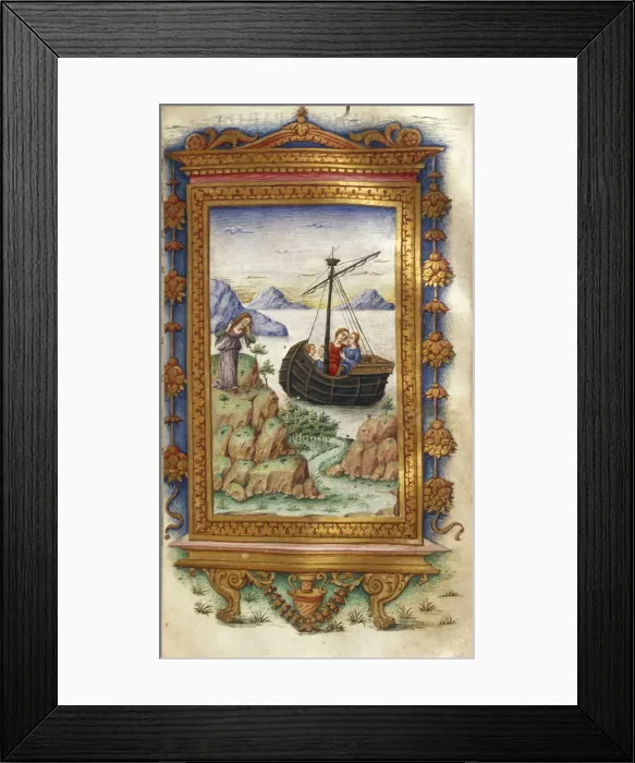 Framed Print : Oenone grieving at the sight of Paris with Helen (Illustration for The Heroides by Ovid), 1485-1499. Artist: Majorana, Cristoforo (active ca. 1480-1494)