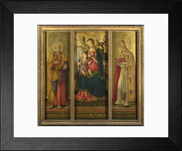 Framed Print : Virgin and Child with Saints Peter and Nicholas, 1479. Artist: Benvenuto di Giovanni (ca. 1436-1518)