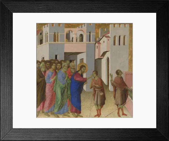 Framed Print : The Healing of the Man born Blind, ca 1308-1311. Artist: Duccio di Buoninsegna (1260-1318) Framed Print : The Healing of the Man born Blind, ca 1308-1311. Artist: Duccio di Buoninsegna (1260-1318)