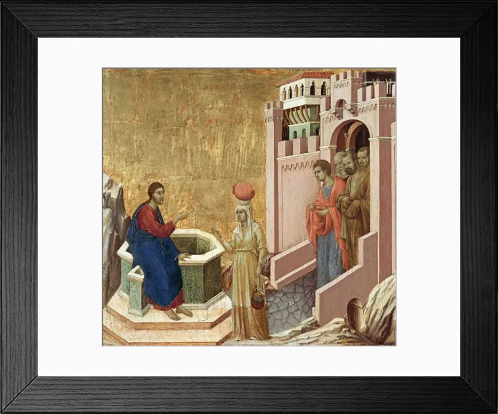 Framed Print : Christ and the Samaritan Woman, ca 1310. Artist: Duccio di Buoninsegna (ca 1255-1319) Framed Print : Christ and the Samaritan Woman, ca 1310. Artist: Duccio di Buoninsegna (ca 1255-1319)