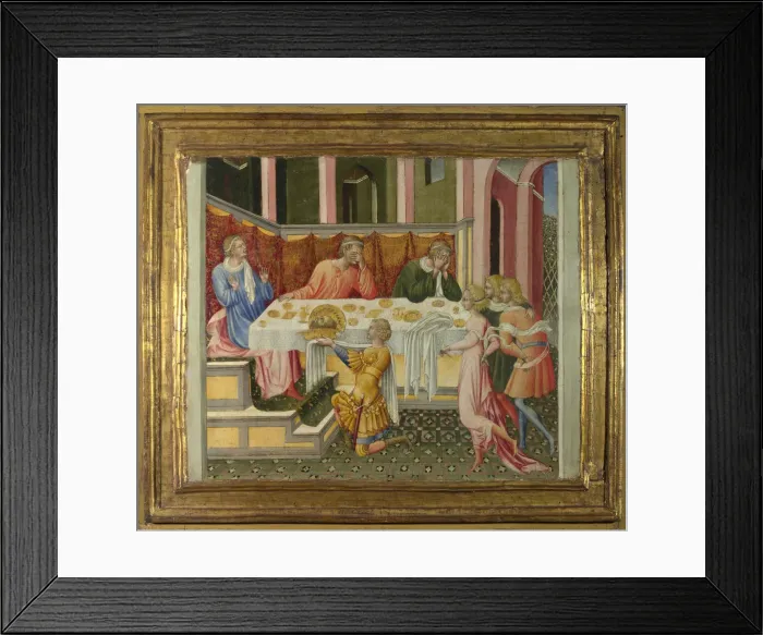 Framed Print : The Head of John the Baptist brought to Herod (Predella Panel), 1454. Artist: Giovanni di Paolo (ca 1403-1482) Framed Print : The Head of John the Baptist brought to Herod (Predella Panel), 1454. Artist: Giovanni di Paolo (ca 1403-1482)