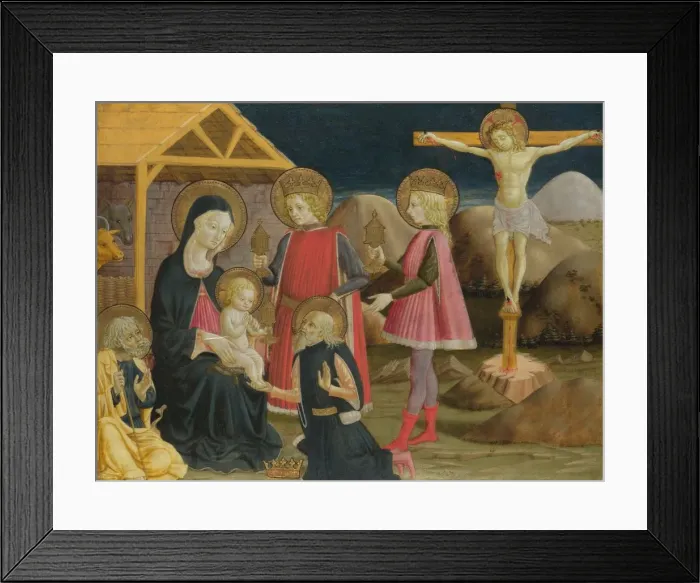 Framed Print : The Adoration of the Kings, and Christ on the Cross, ca 1470. Artist: Bonfigli, Benedetto (1420-1496) Framed Print : The Adoration of the Kings, and Christ on the Cross, ca 1470. Artist: Bonfigli, Benedetto (1420-1496)