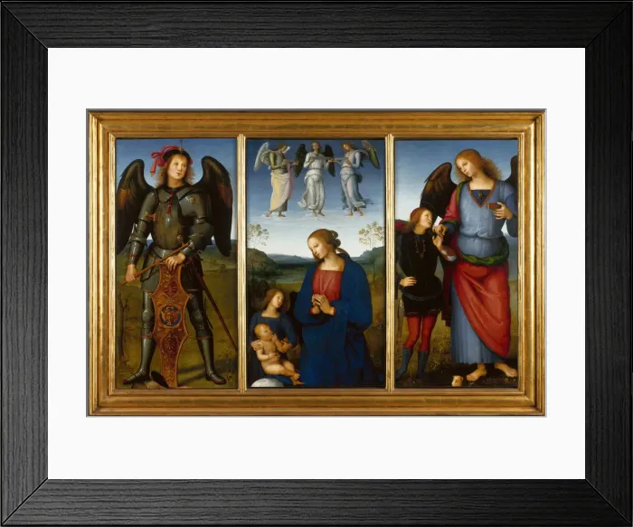Framed Print : Three Panels from an Altarpiece, Certosa, c. 1500. Artist: Perugino (ca. 1450-1523) Framed Print : Three Panels from an Altarpiece, Certosa, c. 1500. Artist: Perugino (ca. 1450-1523)