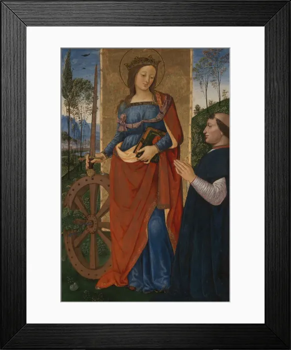 Framed Print : Saint Catherine of Alexandria with a Donor, c. 1480. Artist: Pinturicchio, Bernardino (1454-1513) Framed Print : Saint Catherine of Alexandria with a Donor, c. 1480. Artist: Pinturicchio, Bernardino (1454-1513)
