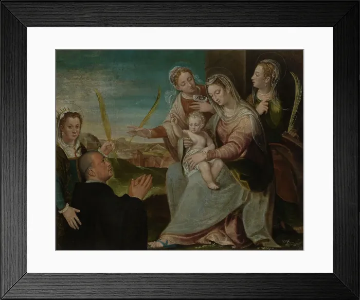 Framed Print : Virgin and child with Sants Catherine, Lucy, Justina of Padua and a Benedictine monk. Artist: Varotari, Dario, the Elder (1539-1596) Framed Print : Virgin and child with Sants Catherine, Lucy, Justina of Padua and a Benedictine monk. Artist: Varotari, Dario, the Elder (1539-1596)