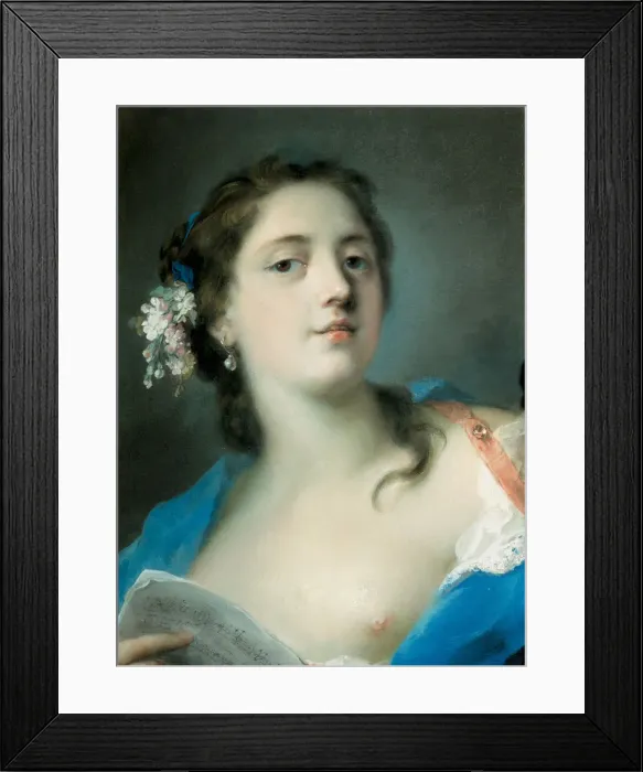 Framed Print : The Singer Faustina Bordoni (1697-1781) with a Musical Score, c. 1725. Artist: Carriera, Rosalba Giovanna (1657-1757) Framed Print : The Singer Faustina Bordoni (1697-1781) with a Musical Score, c. 1725. Artist: Carriera, Rosalba Giovanna (1657-1757)