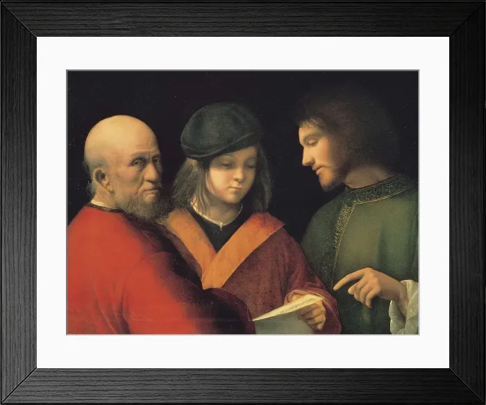 Framed Print : The Three Ages of Man (Reading a Song), c. 1501. Artist: Giorgione (1476-1510)