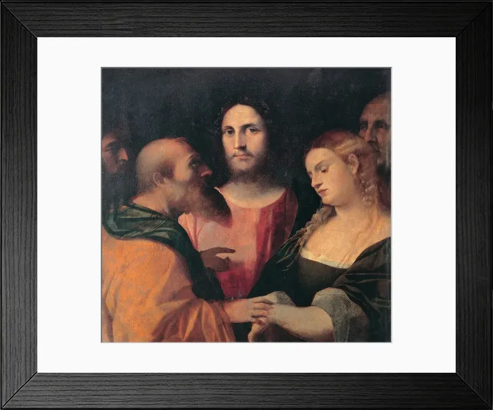Framed Print : Christ and the Woman Taken in Adultery, 1525-1528. Artist: Palma il Vecchio, Jacopo, the Elder (1480-1528) Framed Print : Christ and the Woman Taken in Adultery, 1525-1528. Artist: Palma il Vecchio, Jacopo, the Elder (1480-1528)