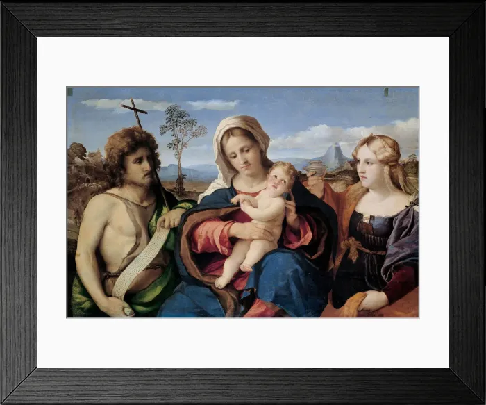 Framed Print : Madonna and Child with Saint John the Baptist and Mary Magdalene, 1520-1523. Artist: Palma il Vecchio, Jacopo, the Elder (1480-1528) Framed Print : Madonna and Child with Saint John the Baptist and Mary Magdalene, 1520-1523. Artist: Palma il Vecchio, Jacopo, the Elder (1480-1528)