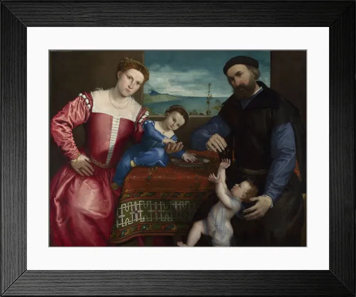 Framed Print : Portrait of Giovanni della Volta with his Wife and Children, 1547. Artist: Lotto, Lorenzo (1480-1556) Framed Print : Portrait of Giovanni della Volta with his Wife and Children, 1547. Artist: Lotto, Lorenzo (1480-1556)