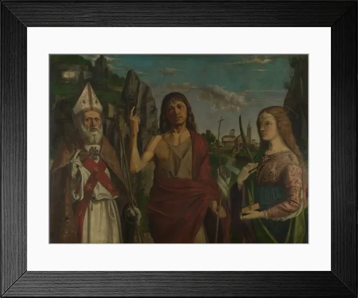 Framed Print : Saint Zeno, Saint John the Baptist and a Female Martyr, c. 1495. Artist: Montagna, Bartolomeo (1449-1523) Framed Print : Saint Zeno, Saint John the Baptist and a Female Martyr, c. 1495. Artist: Montagna, Bartolomeo (1449-1523)