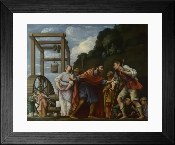 Framed Print : Moses defending the Daughters of Jethro, 1610. Artist: Saraceni, Carlo (1579-1620) Framed Print : Moses defending the Daughters of Jethro, 1610. Artist: Saraceni, Carlo (1579-1620)