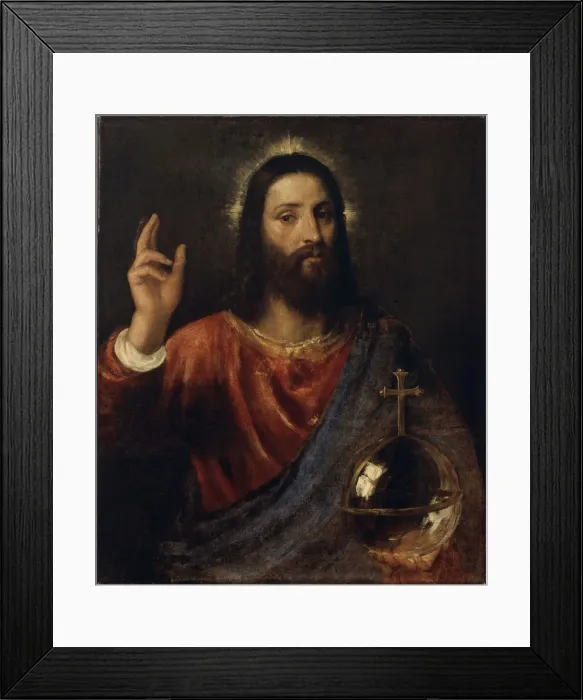 Framed Print : Salvator Mundi (Saviour of the World), c. 1570. Artist: Titian (1488-1576) Framed Print : Salvator Mundi (Saviour of the World), c. 1570. Artist: Titian (1488-1576)