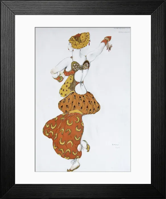 Framed Print : Odalisque. Costume design for the ballet Sheherazade by N. Rimsky-Korsakov, 1910. Artist: Bakst, Leon (1866-1924) Framed Print : Odalisque. Costume design for the ballet Sheherazade by N. Rimsky-Korsakov, 1910. Artist: Bakst, Leon (1866-1924)