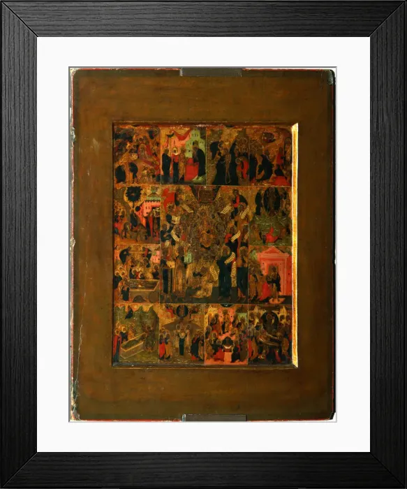 Framed Print : The Glorification of the Virgin (Akathist Hymn to the Most Holy Theotokos), Early 17th cen Artist: Russian icon Framed Print : The Glorification of the Virgin (Akathist Hymn to the Most Holy Theotokos), Early 17th cen Artist: Russian icon