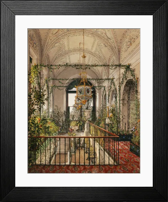 Framed Print : Interiors of the Winter Palace. The Small Winter Garden in the Apartments of Alexandra Fyodorovna, 1870s. Artist: Ukhtomsky, Konstantin Andreyevich (1818-1881) Framed Print : Interiors of the Winter Palace. The Small Winter Garden in the Apartments of Alexandra Fyodorovna, 1870s. Artist: Ukhtomsky, Konstantin Andreyevich (1818-1881)