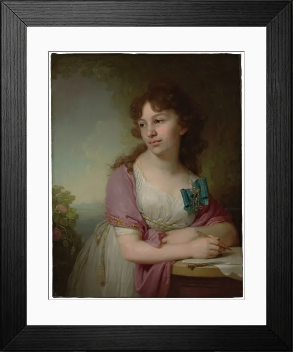 Framed Print : Portrait of Princess Yekaterina Alexeyevna Dolgorukova (1781-1860), nee Countess Vasilyeva, 1798. Artist: Borovikovsky, Vladimir Lukich (1757-1825) Framed Print : Portrait of Princess Yekaterina Alexeyevna Dolgorukova (1781-1860), nee Countess Vasilyeva, 1798. Artist: Borovikovsky, Vladimir Lukich (1757-1825)
