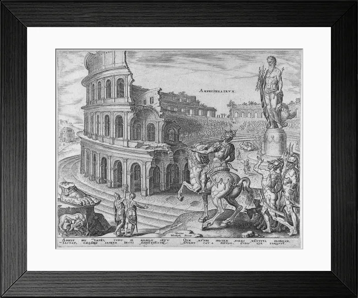 Framed Print : The Colosseum at Rome (from the series The Eighth Wonders of the World) After Maarten van Heemskerck, 1572. Artist: Galle, Philipp (1537-1612) Framed Print : The Colosseum at Rome (from the series The Eighth Wonders of the World) After Maarten van Heemskerck, 1572. Artist: Galle, Philipp (1537-1612)