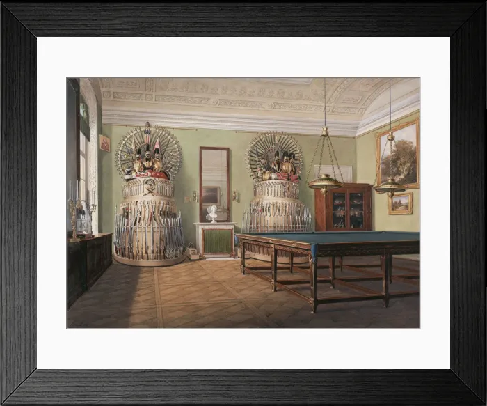 Framed Print : Interiors of the Winter Palace. The Billiard Room of Emperor Alexander II, Mid of the 19th cen Artist: Hau, Eduard (1807-1887) Framed Print : Interiors of the Winter Palace. The Billiard Room of Emperor Alexander II, Mid of the 19th cen Artist: Hau, Eduard (1807-1887)