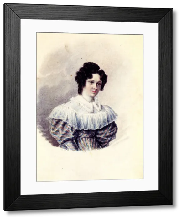 Framed Print : Portrait of Alexandra Ivanovna Davydova (1802-1895), wife of Decembrist Vasily Davydov, 1830-1839. Artist: Bestuzhev, Nikolai Alexandrovich (1791-1855) Framed Print : Portrait of Alexandra Ivanovna Davydova (1802-1895), wife of Decembrist Vasily Davydov, 1830-1839. Artist: Bestuzhev, Nikolai Alexandrovich (1791-1855)