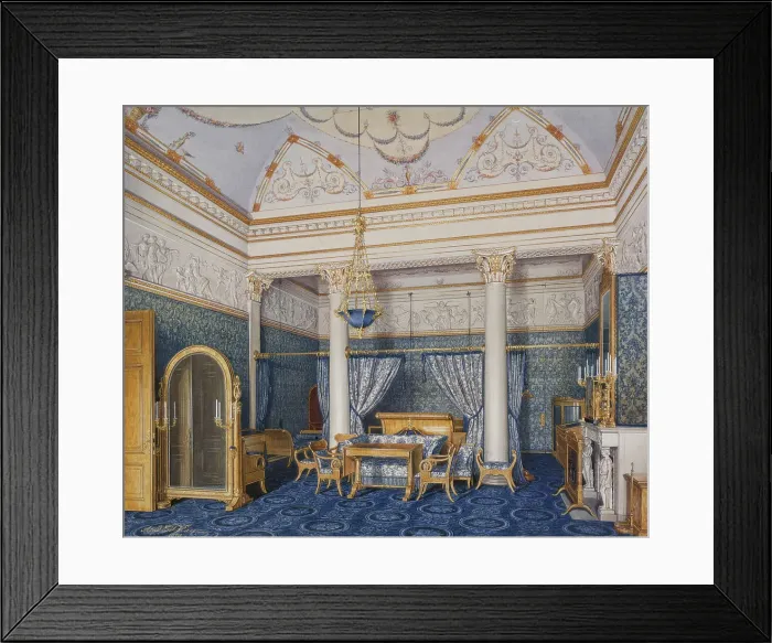 Framed Print : Interiors of the Winter Palace. The Bedchamber of Empress Alexandra Fyodorovna, 1870. Artist: Hau, Eduard (1807-1887) Framed Print : Interiors of the Winter Palace. The Bedchamber of Empress Alexandra Fyodorovna, 1870. Artist: Hau, Eduard (1807-1887)