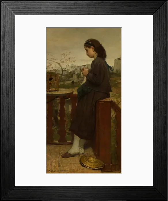 Framed Print : Girl knitting on a balcony, Montmartre, 1869. Artist: Maris, Jacob (1837-1899) Framed Print : Girl knitting on a balcony, Montmartre, 1869. Artist: Maris, Jacob (1837-1899)