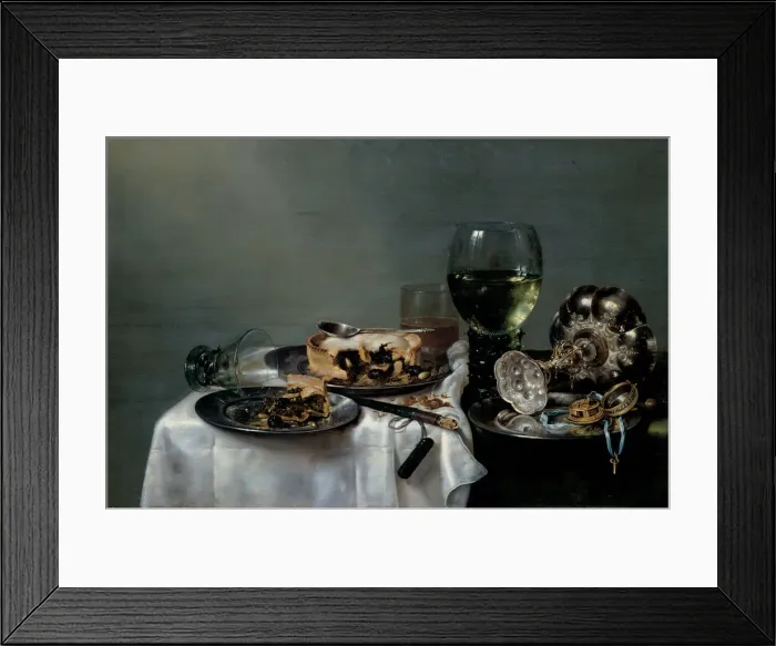 Framed Print : Breakfast Table with Blackberry Pie, 1631. Artist: Heda, Willem Claesz (1594-1680) Framed Print : Breakfast Table with Blackberry Pie, 1631. Artist: Heda, Willem Claesz (1594-1680)