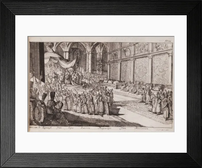 Framed Print : A scene at the royal court of Tsar Alexis Mikhailovich, 1677. Artist: Hooghe, Romeyn de (1645-1708) Framed Print : A scene at the royal court of Tsar Alexis Mikhailovich, 1677. Artist: Hooghe, Romeyn de (1645-1708)