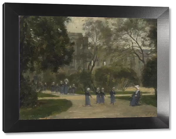 Nuns and Schoolgirls in the Tuileries Gardens, Paris, 1870s-1880s. Artist: Lepine, Stanislas (1836-1892)