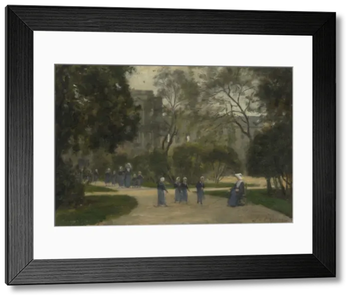 Framed Print : Nuns and Schoolgirls in the Tuileries Gardens, Paris, 1870s-1880s. Artist: Lepine, Stanislas (1836-1892) Framed Print : Nuns and Schoolgirls in the Tuileries Gardens, Paris, 1870s-1880s. Artist: Lepine, Stanislas (1836-1892)