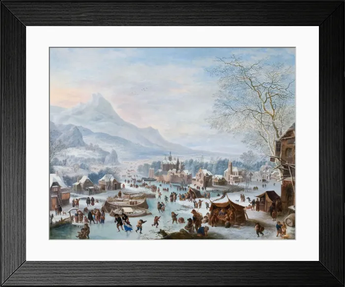 Framed Print : Winter Scene with Skaters. Artist: Griffier, Jan (ca 1652-1718) Framed Print : Winter Scene with Skaters. Artist: Griffier, Jan (ca 1652-1718)
