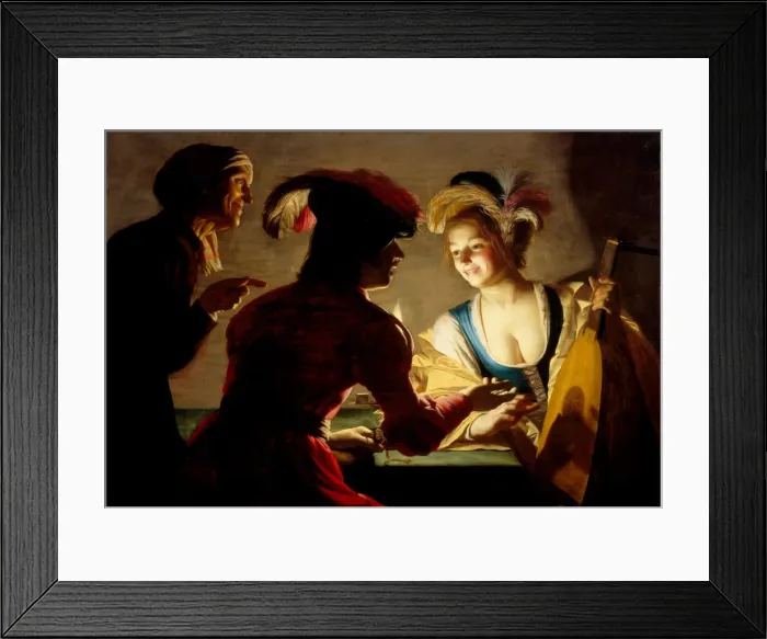 Framed Print : The procuress, 1625. Artist: Honthorst, Gerrit, van (1590-1656) Framed Print : The procuress, 1625. Artist: Honthorst, Gerrit, van (1590-1656)