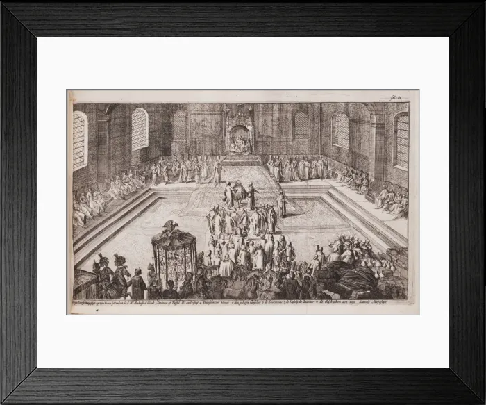 Framed Print : A scene at the royal court of Tsar Alexis Mikhailovich, 1677. Artist: Hooghe, Romeyn de (1645-1708) Framed Print : A scene at the royal court of Tsar Alexis Mikhailovich, 1677. Artist: Hooghe, Romeyn de (1645-1708)
