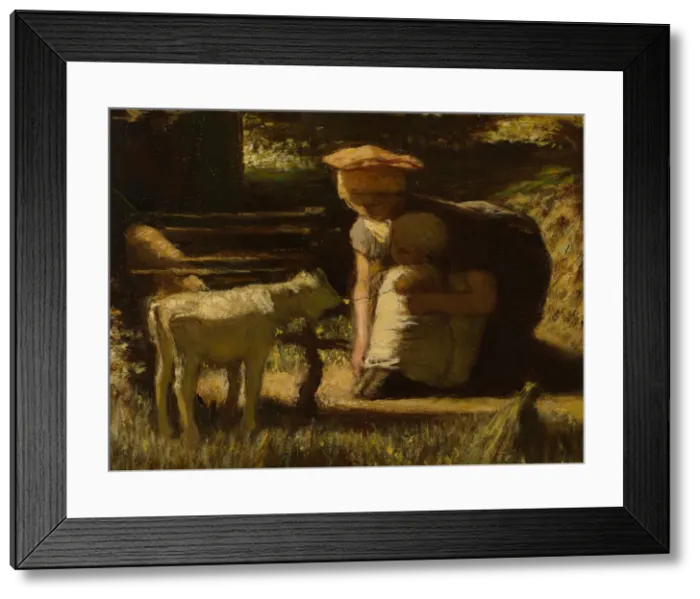 Framed Print : Getting acquainted (The little goat), ca 1865. Artist: Maris, Matthijs (1839-1917) Framed Print : Getting acquainted (The little goat), ca 1865. Artist: Maris, Matthijs (1839-1917)