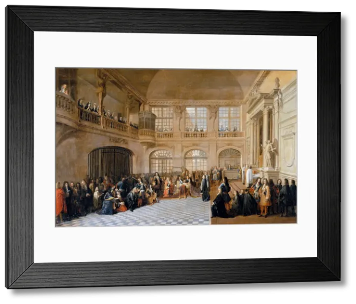 Framed Print : Louis XIV receiving the oath of the Marquis De Dangeau, Grand Master of the Order of Saint Lazare in Artist: Pezey, Antoine (active 1695-1710) Framed Print : Louis XIV receiving the oath of the Marquis De Dangeau, Grand Master of the Order of Saint Lazare in Artist: Pezey, Antoine (active 1695-1710)