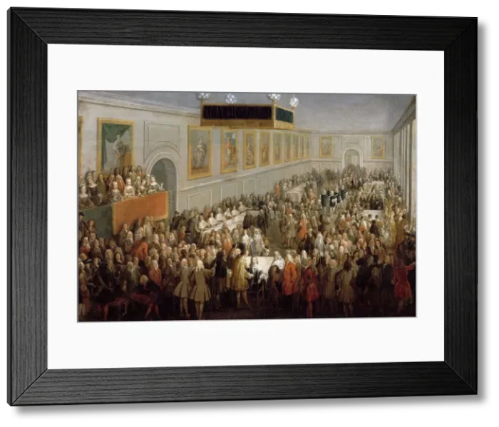 Framed Print : Feast given after the Coronation of Louis XV at the Palais Archiepiscopal in Rheims, 25th October 17 Artist: Martin, Pierre-Denis II (1663-1742) Framed Print : Feast given after the Coronation of Louis XV at the Palais Archiepiscopal in Rheims, 25th October 17 Artist: Martin, Pierre-Denis II (1663-1742)