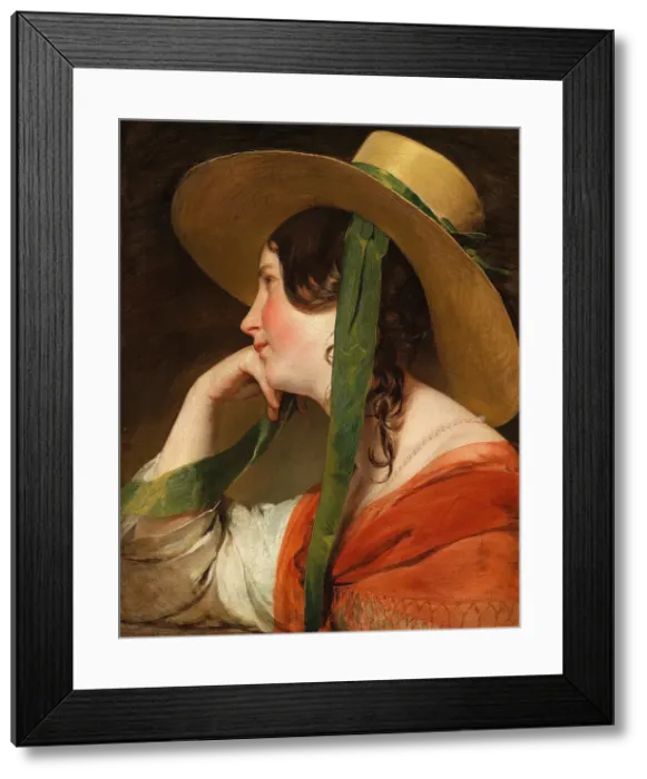 Framed Print : Girl with Straw Hat. Artist: Amerling, Friedrich Ritter von (1803-1887) Framed Print : Girl with Straw Hat. Artist: Amerling, Friedrich Ritter von (1803-1887)
